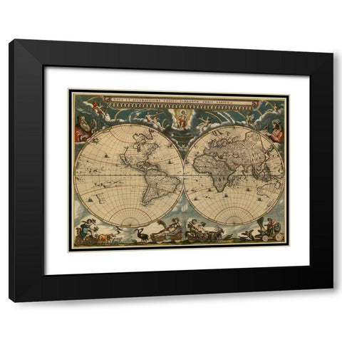 World Map Black Modern Wood Framed Art Print with Double Matting by Vintage Maps