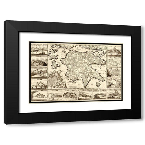 Greece and Peloponnesian Black Modern Wood Framed Art Print with Double Matting by Vintage Maps