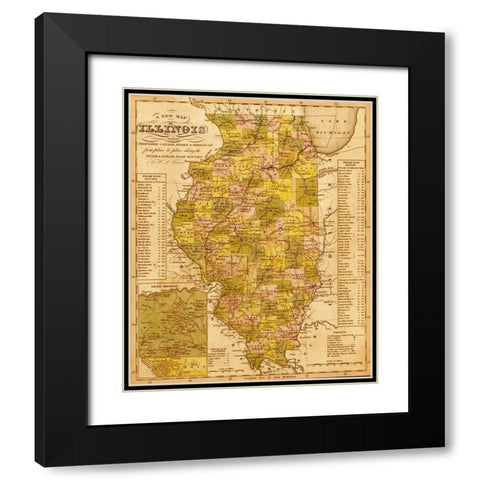 Illinois 1844 Black Modern Wood Framed Art Print with Double Matting by Vintage Maps