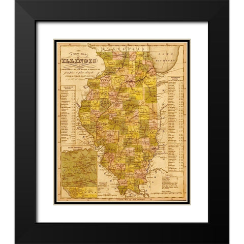 Illinois 1844 Black Modern Wood Framed Art Print with Double Matting by Vintage Maps