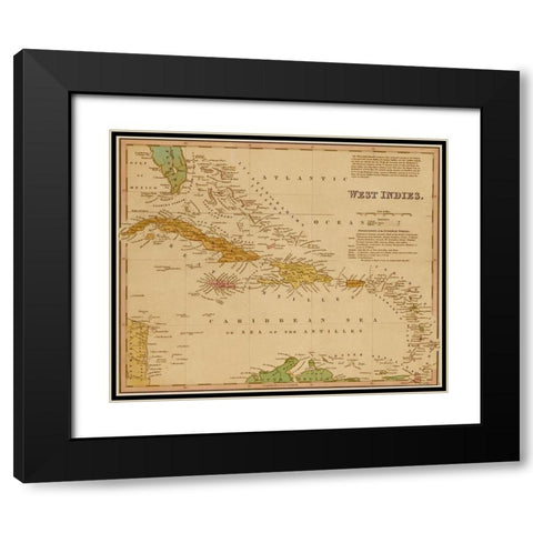 West Indies 1844 Black Modern Wood Framed Art Print with Double Matting by Vintage Maps