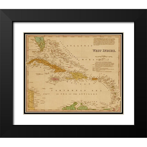 West Indies 1844 Black Modern Wood Framed Art Print with Double Matting by Vintage Maps