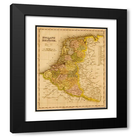 Holland and Belgium 1844 Black Modern Wood Framed Art Print with Double Matting by Vintage Maps