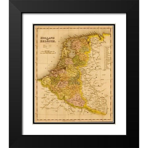 Holland and Belgium 1844 Black Modern Wood Framed Art Print with Double Matting by Vintage Maps