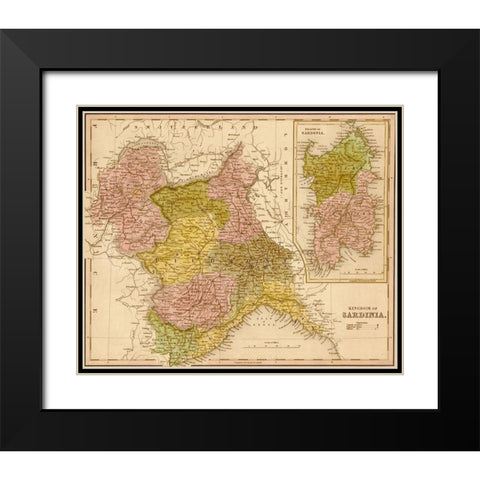 Kingdom of Sardinia 1844 Black Modern Wood Framed Art Print with Double Matting by Vintage Maps