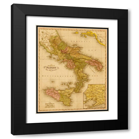 Kingdom of Naples 1844 Black Modern Wood Framed Art Print with Double Matting by Vintage Maps