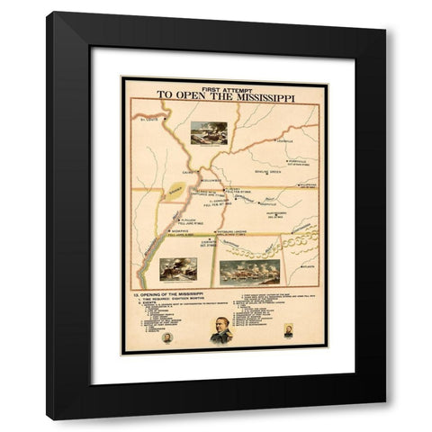 Civil War First Attempt to Open the Mississippi Black Modern Wood Framed Art Print with Double Matting by Vintage Maps