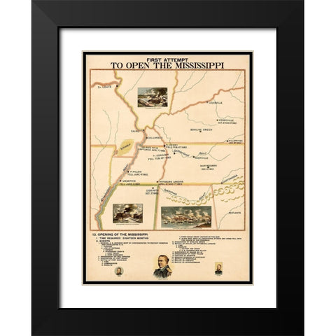 Civil War First Attempt to Open the Mississippi Black Modern Wood Framed Art Print with Double Matting by Vintage Maps