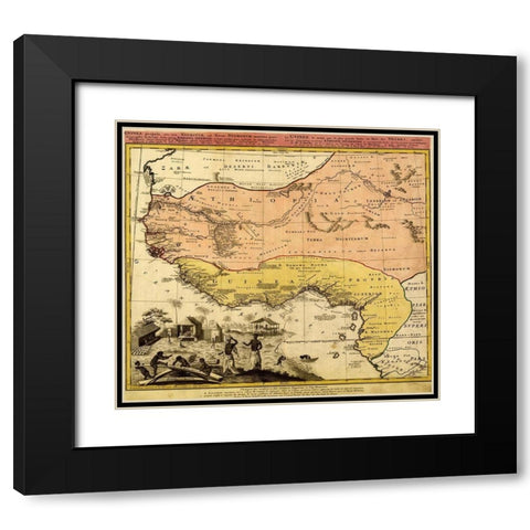 Guinee and Black Africa Black Modern Wood Framed Art Print with Double Matting by Vintage Maps