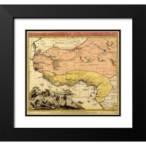 Guinee and Black Africa Black Modern Wood Framed Art Print with Double Matting by Vintage Maps