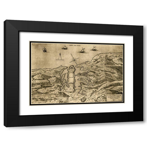 Island of Malta 1563 Black Modern Wood Framed Art Print with Double Matting by Vintage Maps