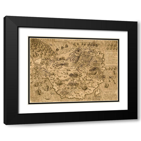 Island of Malta 1568 Black Modern Wood Framed Art Print with Double Matting by Vintage Maps