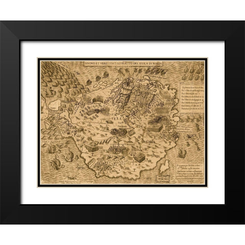 Island of Malta 1568 Black Modern Wood Framed Art Print with Double Matting by Vintage Maps