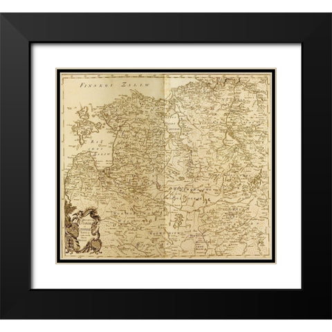 Estonia and Lithuania 1745 Black Modern Wood Framed Art Print with Double Matting by Vintage Maps