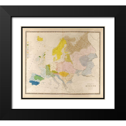 Ethnographic Map of Europe Black Modern Wood Framed Art Print with Double Matting by Vintage Maps