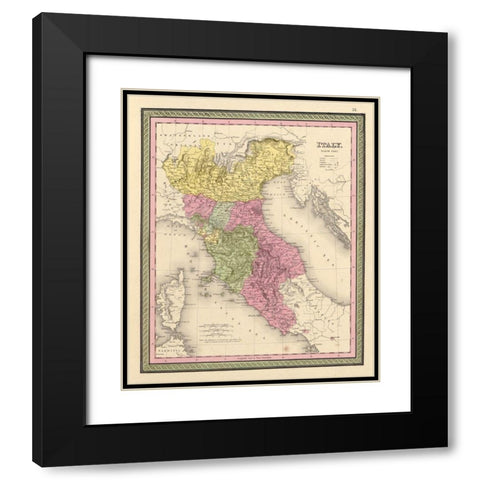 Italy 1849 Black Modern Wood Framed Art Print with Double Matting by Vintage Maps