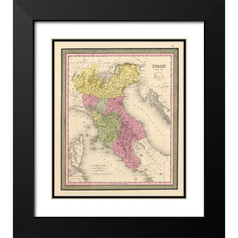 Italy 1849 Black Modern Wood Framed Art Print with Double Matting by Vintage Maps