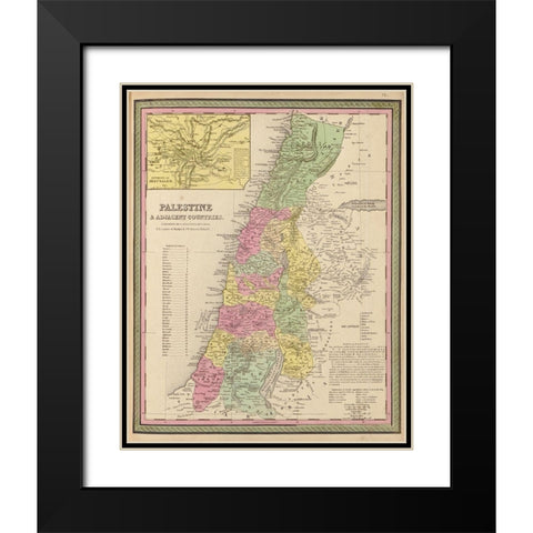 Palestine and Adjacent Countries 1849 Black Modern Wood Framed Art Print with Double Matting by Vintage Maps