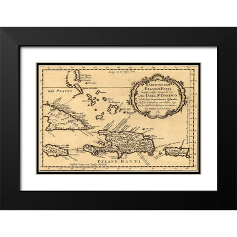 Haiti Santo Domingo and Hispaniola 1754 Black Modern Wood Framed Art Print with Double Matting by Vintage Maps