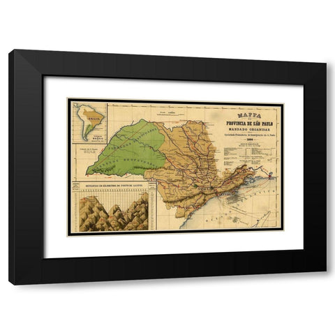 Sao Paolo Brazil 1886 Black Modern Wood Framed Art Print with Double Matting by Vintage Maps