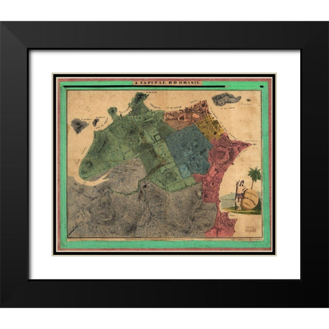 Rio De Janiero Capital do Brazil 1831 Black Modern Wood Framed Art Print with Double Matting by Vintage Maps