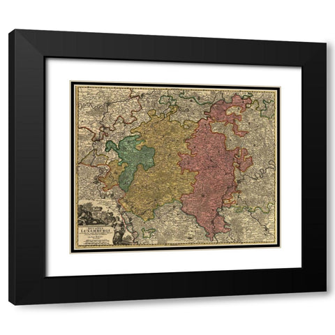 Duchy of Luxemburg 1700 Black Modern Wood Framed Art Print with Double Matting by Vintage Maps