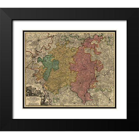 Duchy of Luxemburg 1700 Black Modern Wood Framed Art Print with Double Matting by Vintage Maps