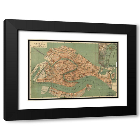 Venice Venezia 1886 Black Modern Wood Framed Art Print with Double Matting by Vintage Maps
