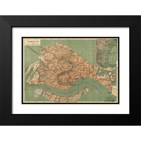 Venice Venezia 1886 Black Modern Wood Framed Art Print with Double Matting by Vintage Maps