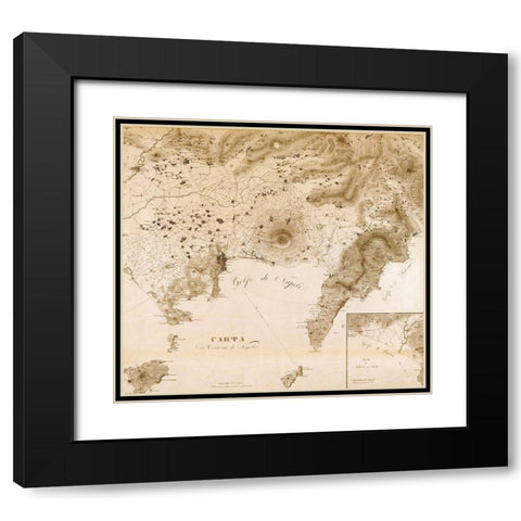 Naples Region with Vesuvius Italy 1828 Black Modern Wood Framed Art Print with Double Matting by Vintage Maps