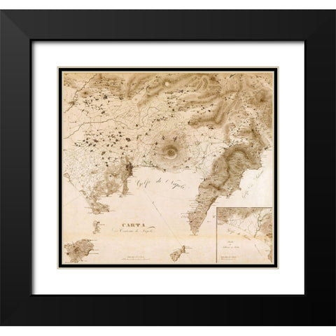 Naples Region with Vesuvius Italy 1828 Black Modern Wood Framed Art Print with Double Matting by Vintage Maps