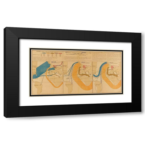Trade in Raw Cotton from Europe to the USA Black Modern Wood Framed Art Print with Double Matting by Vintage Maps