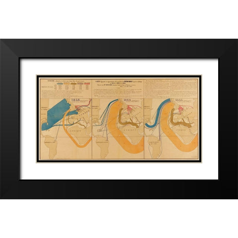 Trade in Raw Cotton from Europe to the USA Black Modern Wood Framed Art Print with Double Matting by Vintage Maps