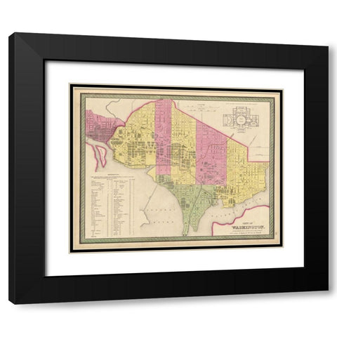 Washington DC City Plan 1849 Black Modern Wood Framed Art Print with Double Matting by Vintage Maps