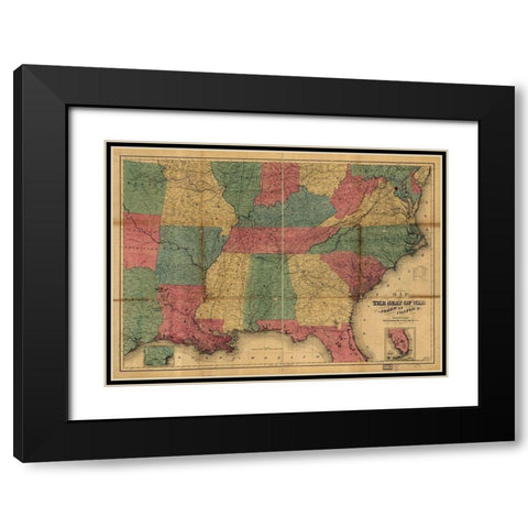 Seat of War 1865 Black Modern Wood Framed Art Print with Double Matting by Vintage Maps
