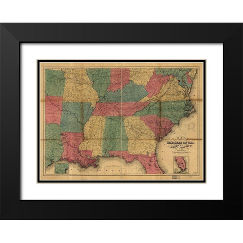Seat of War 1865 Black Modern Wood Framed Art Print with Double Matting by Vintage Maps
