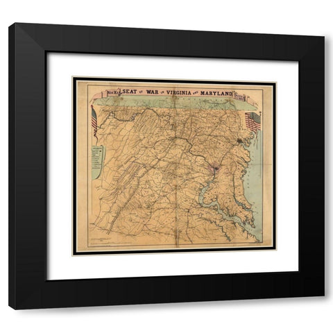 Seat of War Virginia and Maryland 1863 Black Modern Wood Framed Art Print with Double Matting by Vintage Maps