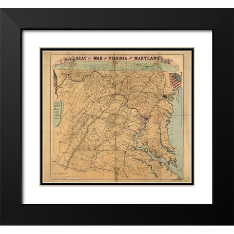 Seat of War Virginia and Maryland 1863 Black Modern Wood Framed Art Print with Double Matting by Vintage Maps