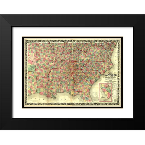 Southern States  Black Modern Wood Framed Art Print with Double Matting by Vintage Maps