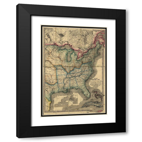 Military Map of the United states 1861 Black Modern Wood Framed Art Print with Double Matting by Vintage Maps