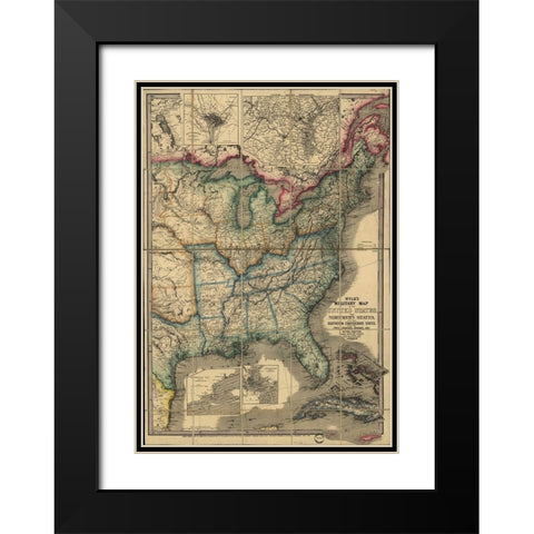 Military Map of the United states 1861 Black Modern Wood Framed Art Print with Double Matting by Vintage Maps