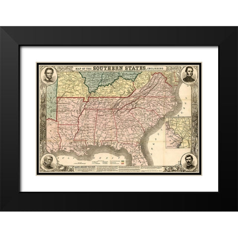 Southern States During the Rebellion 1863 Black Modern Wood Framed Art Print with Double Matting by Vintage Maps