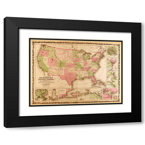 Military Map of the United states 1863 Black Modern Wood Framed Art Print with Double Matting by Vintage Maps