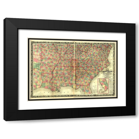 Southern States Black Modern Wood Framed Art Print with Double Matting by Vintage Maps
