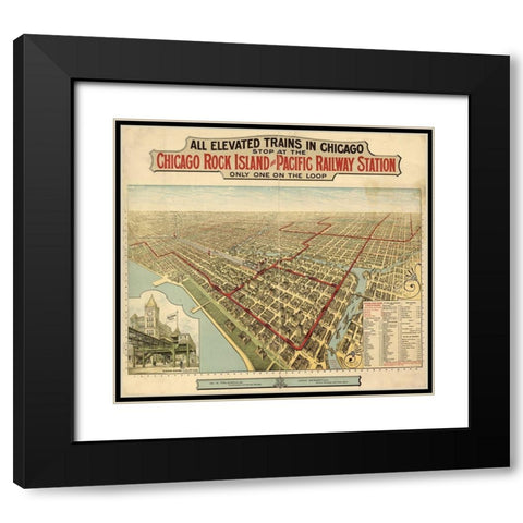Chicago Rock Island and Pacific Railway Station 1897 Black Modern Wood Framed Art Print with Double Matting by Vintage Maps
