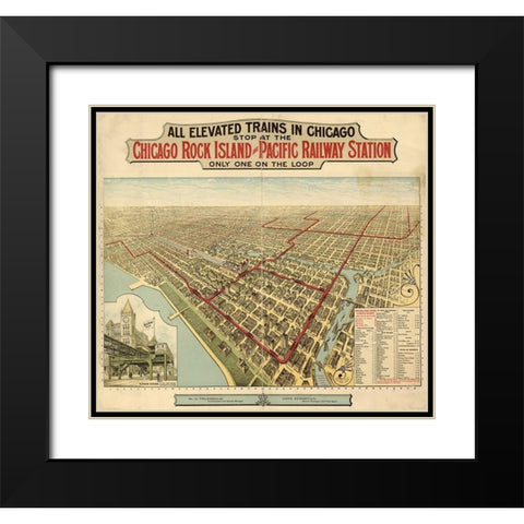 Chicago Rock Island and Pacific Railway Station 1897 Black Modern Wood Framed Art Print with Double Matting by Vintage Maps