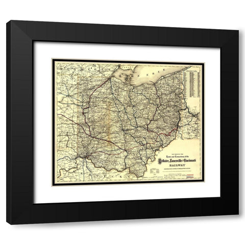 Bellaire Zanesville and Cincinnati Railway 1883 Black Modern Wood Framed Art Print with Double Matting by Vintage Maps
