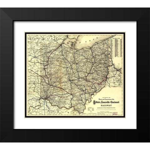 Bellaire Zanesville and Cincinnati Railway 1883 Black Modern Wood Framed Art Print with Double Matting by Vintage Maps