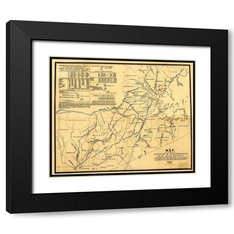 Boston and Woonsocket 1847 Black Modern Wood Framed Art Print with Double Matting by Vintage Maps