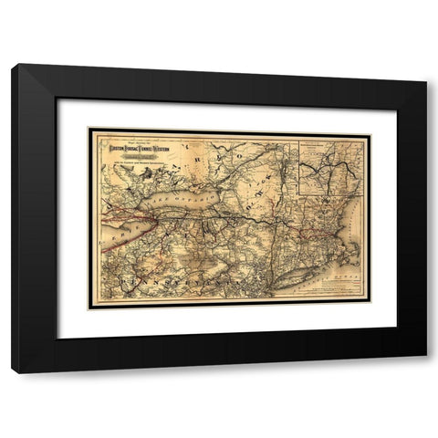 Boston Hoosac Tunnel and Western Railway 1881 Black Modern Wood Framed Art Print with Double Matting by Vintage Maps